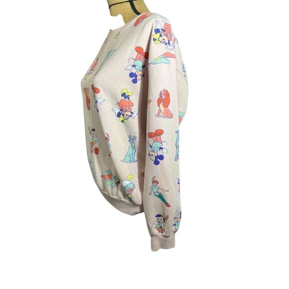 Disney Pink Crewneck Sweatshirt 100 Anniversary Size M Characters Knit All Over - Picture 4 of 6